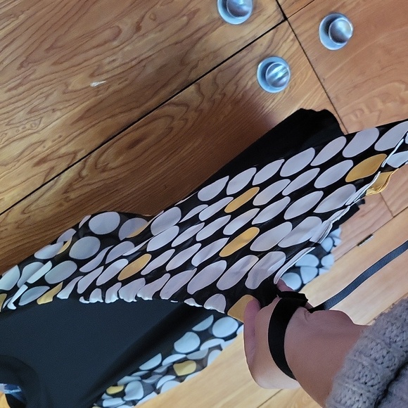 Ashley Stewart black blouse with flowing sheer black, whit and yellow sleeves - Picture 5 of 9